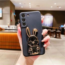 Cute Rabbit Holder Phone Bracket Case For Huawei P60 P50 Pro P40 P30 P20 Lite Mate 20 P Smart 2021 Square Silicone Stand Cover
