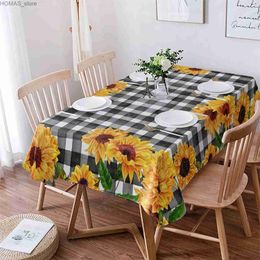 Table Cloth Sunflower Black Plaid Rectangle Tablecloths Holiday Party Decoration Waterproof Wrinkle-Resistant Tablecloth for Wedding Decor Y240401