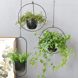 Vases 2024 Nordic Metal Hanging Chain Flower Basket Plant Planter Garden Pot Vase Holder Home Balcony Decoration