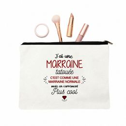 best Godmother French Print Female W Storage Pouch Marraine Gifts Women Cosmetic Case Makeup Bags Travel Toiletries Organizer e0DB#