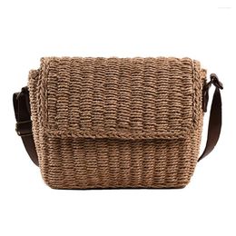 Drawstring Women Weave Straw Bag Summer Beach Vintage Small Square Satchel Adjustable Strap Handmade Chic Hobo