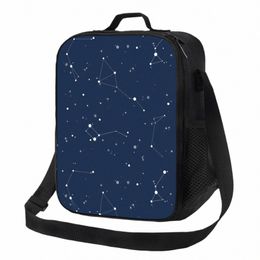 navy Night Sky Insulated Lunch Tote Bag for Women Space Galaxy Resuable Thermal Cooler Food Bento Box Work School Travel j33G#