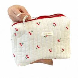 retro Cherry Women's Cosmetic Bags Cute Design Girls Pencil Case Large Clutch Handbags Quilted Cott Ladies Travel Storage Bag 75y1#