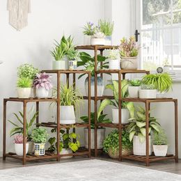 Decorative Plates Potted Large Holder For Multiple Plants Wooden Tall Stands Combo Table Rack Garden Patio Lawn Window