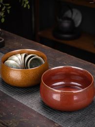 Teaware Sets Exhausted Tea Jar Basin Kiln Baked Retro Cup Wash Chinese Ceramic Zen Home Residue Barrel Ceremony