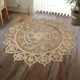 Carpets Brown Jute Rug Round Area Carpet For Living Room Hand Woven Big 4x4 Ft Bedroom Home Decor