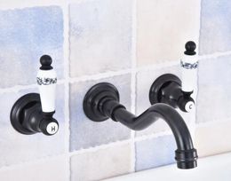 Bathroom Sink Faucets Black Oil Rubbed Brass Dual Handles Widespread 3 Holes Wall Mounted Tub Basin Faucet Mixer Tap Msf496