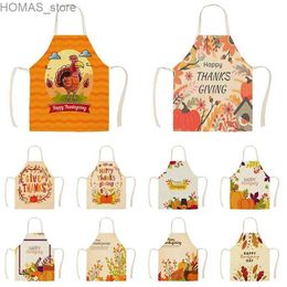 Aprons Halloween Pattern Kitchen Apron Womens Cotton and Linen Bib Household Autumn Thanksgiving Home Baking Apron Tablier Cuisine Y240401D8E2