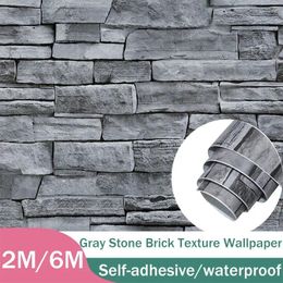 Wallpapers Retro Grey Stone Brick Pattern Waterproof And Antifouling PVC Background Wall Old House Decoration Self-Adhesive Wallpaper