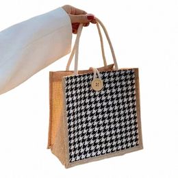 ins Lunch Bags for Women Houndstooth Small Lunch Bag Food Storage Tote Bag Functial Portable Travel Picnic Outdoor Lady New 81VV#