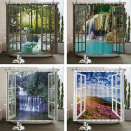 Shower Curtains Forest Scenery Outside The Window Curtain Print Nordic Natural Landscape Polyster Home Decor Bathroom With Hooks