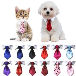 Dog Cat Striped Bow Tie Animal Striped Bowtie Collar Pet Adjustable Neck Tie White Collar Dog Necktie For Party Wedding Tie