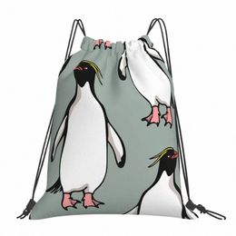 king Penguin Pattern Backpacks Casual Portable Drawstring Bags Drawstring Bundle Pocket Sports Bag Book Bags For Travel Students O0St#