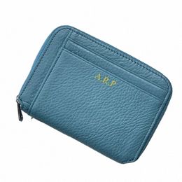 custom Letters Fi Short Women's Wallet New Genuine Leather Multi Slots Credit Card Holder Zipper Small Coin Purse Wallet Q2ZP#