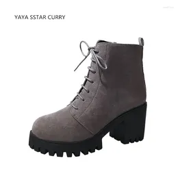 Walking Shoes SSTAR Female 2024 Lace European And American Women Short Boots Single High - Heeled With Rough