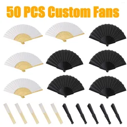 Decorative Figurines 50Pcs Customized Wedding Handheld Fans Bridal Dancing Props Paper Folded Fan Bamboo Folding For Church/Party Favors