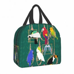 tropical Getaway Parrot Birds Lunch Bag Portable Cooler Warm Insulated Lunch Box for Women Kids School Tote Picnic Storage Bag D21M#