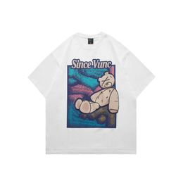 270g Night Glow Bear Foam Printed T-shirt Trendy Couple Street Short Sleeve for Men and Women