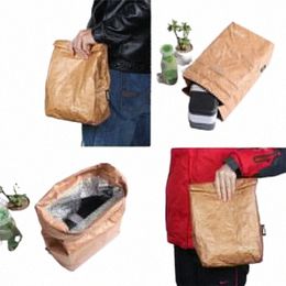 brown Paper Lunch Bag Reusable Insulated Thermal Cooler Sack Magnetic Closure k3uv#