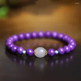 Link Bracelets Purple Mica Bracelet 8mm Single Circle DIY Female Style With An Jade Buddha Beads Hand String Gift Girl Jewelry