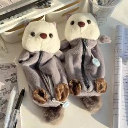 Storage Bags Plush Sea Otter Doll Pencil Case Stationery Cosmetic Bag Large Capacity Kawaii Pen School Supplies Girl Gifts