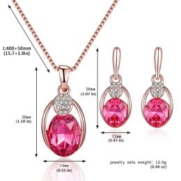 Geometric oval artificial crystal earrings necklace Jewellery set rhinestone pendant earrings accessories gift Christmas New Year