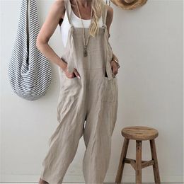 Women Dungarees Harem Strap Pants Loose Jumpsuit Baggy Trousers Overalls Bib Bodysuit Ladies Casual Cotton Linen 240321