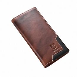 bullcaptain Genuine Leather Men's Lg Handbag RFID Functi Credit Card Holder Card Bag Leather Currency Multifunctial Wallet 67gI#