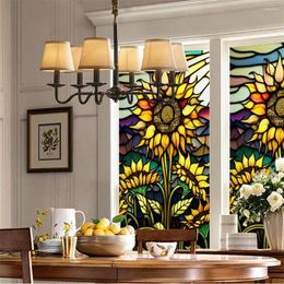 Window Stickers Colorful Sunflower Stained Glass Film Removable Uv Blocking Heat Insulation Privacy Decorative Static Cling