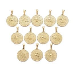 charms 12pcs/Set Stainless Steel Round Twelve Constellation Zodiac Sign Gold Colour Pendant Charm Jewellery For Earring Necklace Pendant