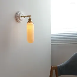 Wall Lamp Ceramic LED Light Fixture White Canopy Copper Arm Socket Bedroom Living Room Nordic Modern
