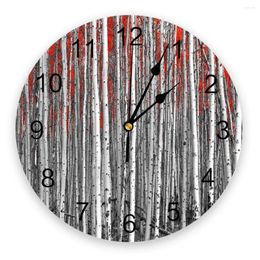 Wall Clocks Red Leaves Birch Tree Forest Clock Modern Design Living Room Decoration Kitchen Mute Watch Home Interior Decor