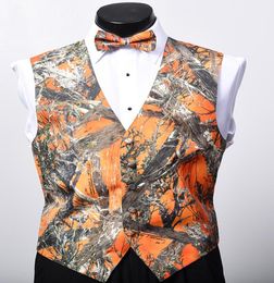 2018 New Arrival Airtailors Fashion Camo Vest for Rustic Wedding Mens Camouflage Dress Vest Plus Size Orange Color2706402