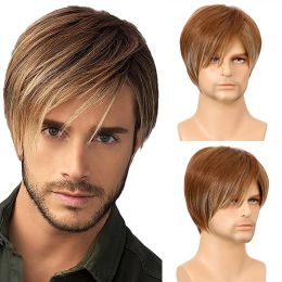 Wigs OUCEY Synthetic Hair Men's Wig Smooth Natural Wigs for Men Straight Hair Synthetic Wig Male High Quality Brown Wigs Men