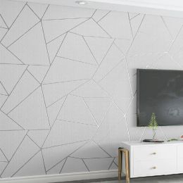 Grey White Blue Geometric Wallpaper For Living Room Bedroom Modern Design 3D Embossing Stripes Triangles Pattern Wall Paper Roll