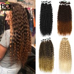 Weave Weave BOL Long Curly Hair Bundles Synthetic Water Wave Hair Ombre Blonde Fake Hair For Women Heat Resistant Fiber