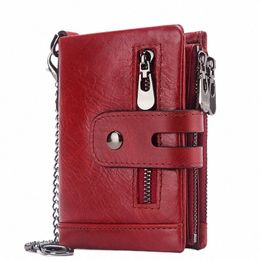 fi Women Wallet Genuine Leather Female Clutch Wallets Hasp Double Zipper Design Short Coin Pocket ID Card Holder Purse X5xo#