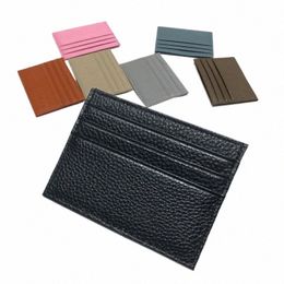 women Men ID Card Wallet Thin Genuine Leather ID Card Holder Bags Solid Colour Bank Credit Card Gift Multi Slot Slim Case A1mq#