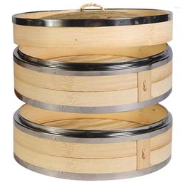 Double Boilers 2X 2 Tier Kitchen Bamboo Steamer With Stainless Steel Banding