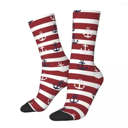 Men's Socks Sock For Men Red Stripes Navy And White Anchor Pattern Vintage Nautical Art Breathable Printed Crew Casual Gift
