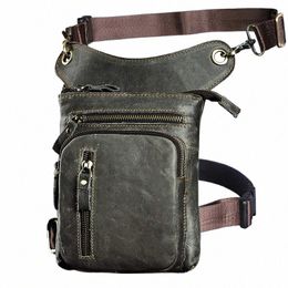 real Cow Leather Design Men Crossbody Satchel Bag Fi Gray Organizer Fanny Waist Belt Pack Drop Leg Bag Tablet Case 211-11 M5Wv#