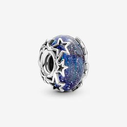 Galaxy Blue Star Murano Charm Pandoras 925 Sterling Silber Luxus Charm Set Armband Herstellung Perlen Charms Designer Halskette Anhänger Original Box Fabrik Großhandel