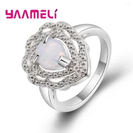 Wedding Rings Fashion Luxury 925 Sterling Silver Colour Ring With White Cz Stone Opal High Quality For Women Party