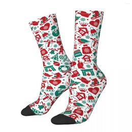 Men's Socks Harajuku Christmas Snowman Soccer Santa Polyester Middle Tube For Women Men Sweat Absorbing