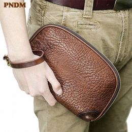 pndme vintage luxury genuine leather men's clutch bag fi casual high quality natural real cowhide youth phe tablet wallet C3aF#