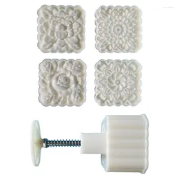 Baking Moulds Flower Mooncake Press Moulds Mid-Autumn Festival Mould Set 180g Moon Cake With Reusable Stamps (White)