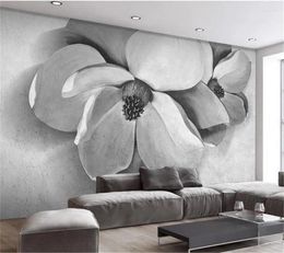 Wallpapers Wellyu Customised Wallpaper 3d Modern Minimalist Cement Grey Industrial Style Three-dimensional Flower Rose Background