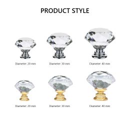 1/10pcs 20-40mm Gold Silver Base Diamond Shape Crystal Glass Knobs Clear Cupboard Pulls Drawer Knobs Kitchen Cabinet Handles