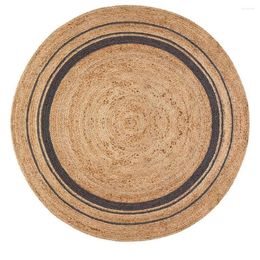 Carpets Handmade Jute Carpet For Living Room Floor Rug Black Border Brown 90x90 Cm Round Bedroom Home Decor