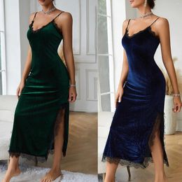 Home Clothing Sexy Slit Gowns For Women Girls Sleepwear Lace Hollow Out Camisole Womens Solid Color Silk Satin Robes Bodycon Sling Dresses